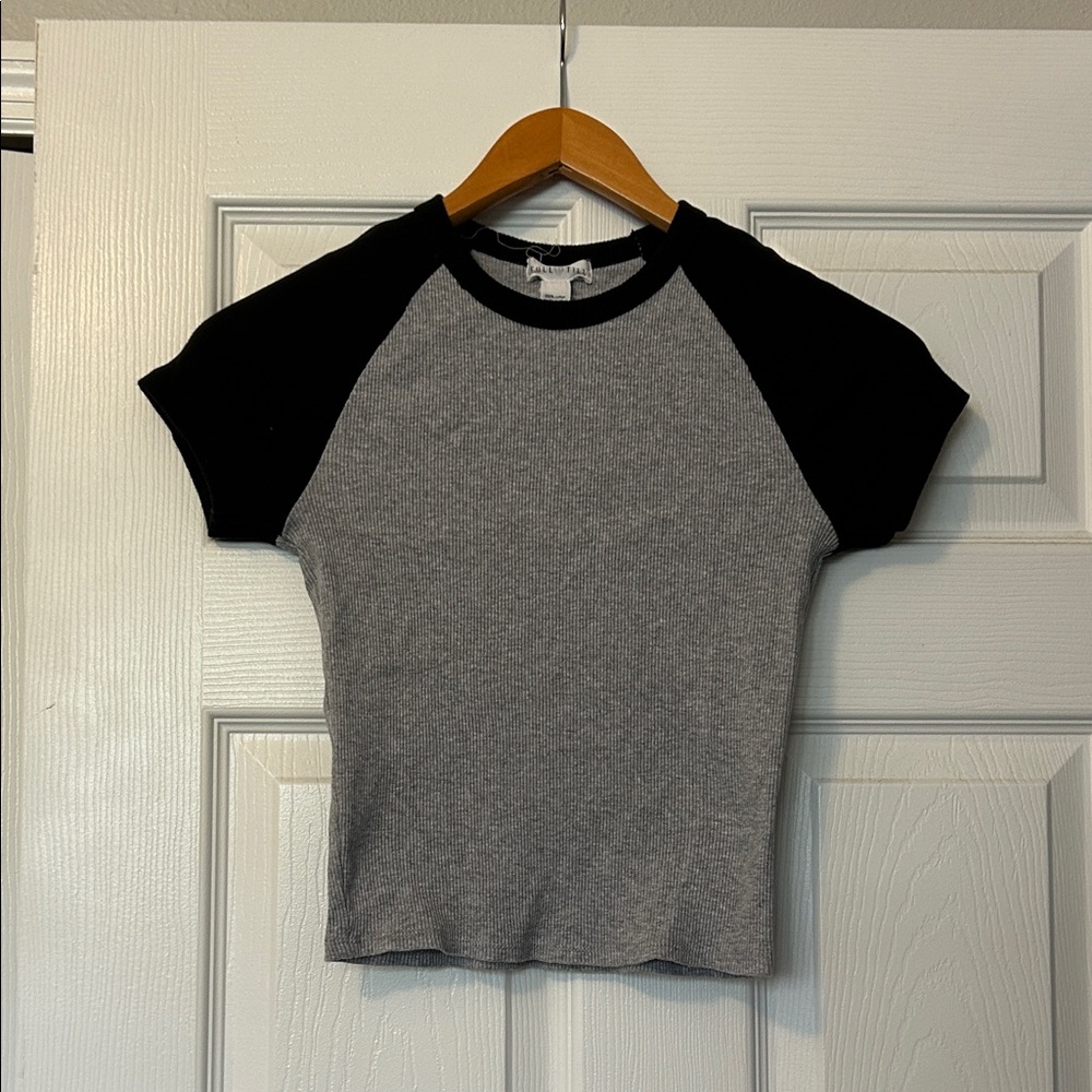 Juniors Black and Gray Raglan T-Shirt